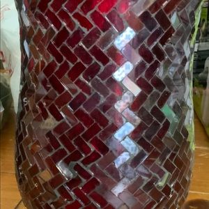 Red mosaic hurricane candle holder